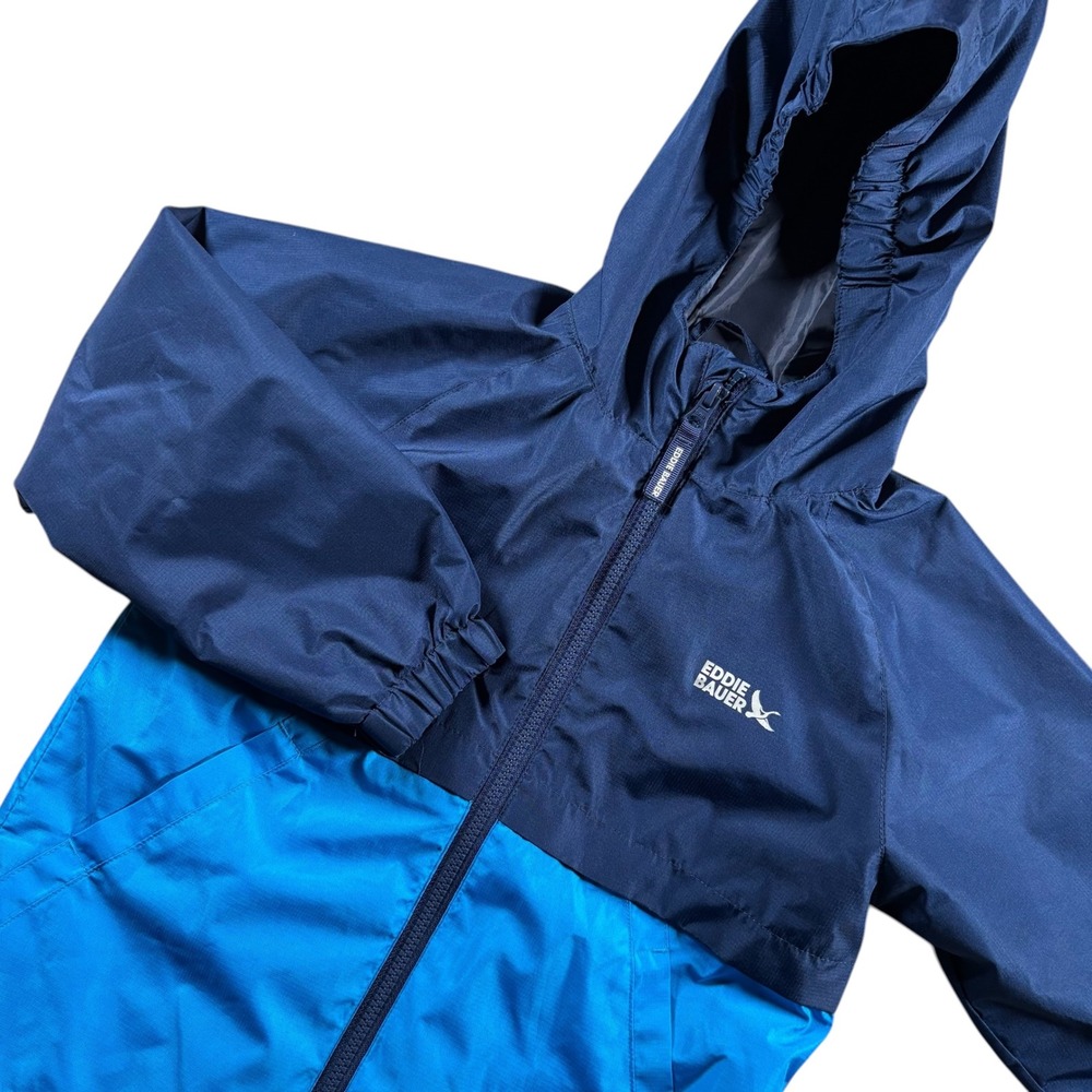 Eddie Bauer Kid XS 5/6 Blue Colorblock Hooded Windbreaker Jacket Gorpcore Hiking